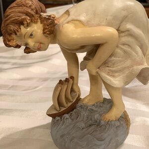 Vintage “Girl Playing with Sailboat” Resin Figurine.